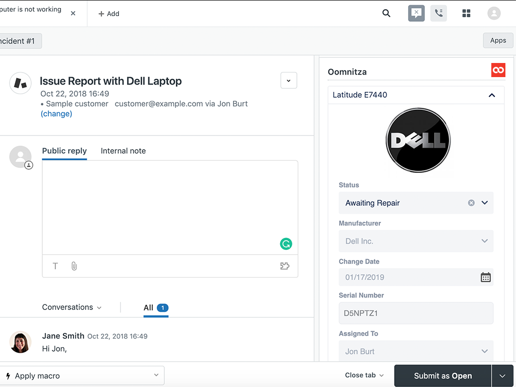 IT Asset Management by Oomnitza feature detail — IT and HR app on the Zendesk Marketplace